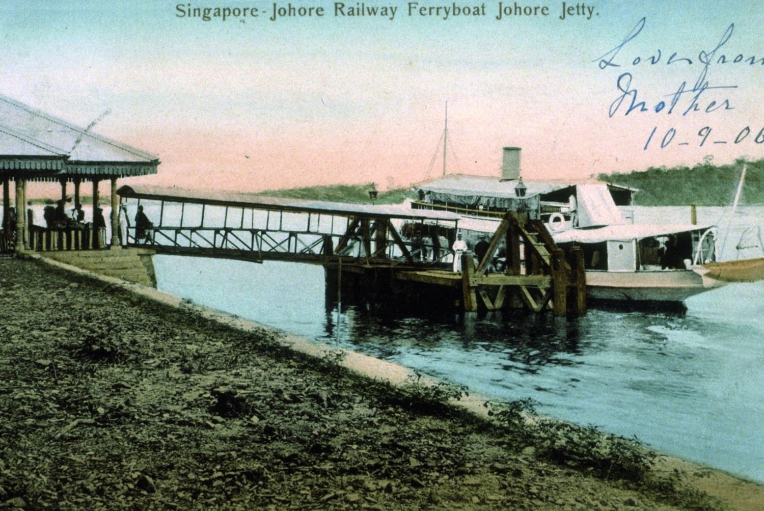 Ferryboat docked at the jetty in Johor Bahru, 1906